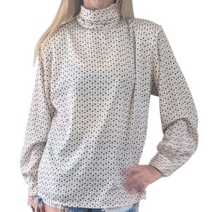 Vintage Pendleton 80s 90s Women’s Ivory Geometric Print High Neck Blouse Top 12